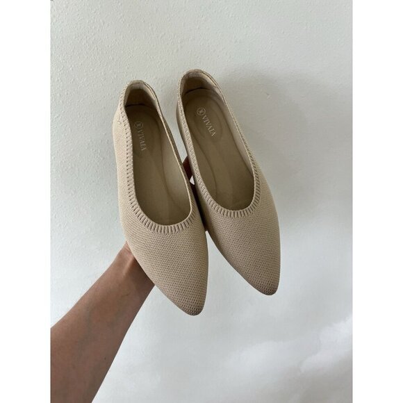Vivaia Shoes - Vivaia Womens Woven 40 9 Slip On Ballet Flats Shoes Pointed Toe Flat Beige Cream